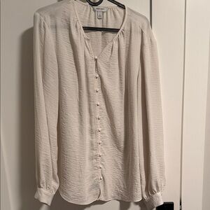 Nine West Ivory Button-Down Long-Sleeve Blouse